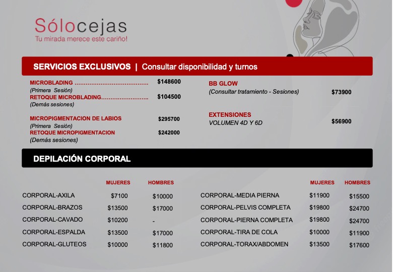 Solocejas Lista de Precios